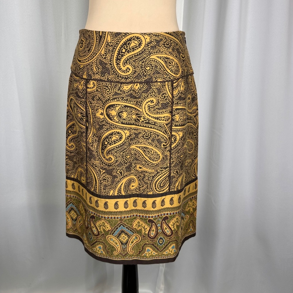 Harolds Womens Mustard Yellow Brown Paisley Cotton Pencil Skirt Size 2 Lined